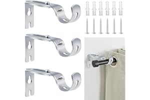 ALLisWE 3PCS Curtain Pole Brackets Adjustable Curtain Rod Holders for 25mm Poles Metal Silver Heavy Duty Curtain Rail Brackets with Screws for Bedroom Bathrooms Door Clothes Curtain Hanging Rods