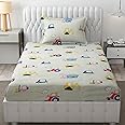 FRESH FROM LOOM Glace Cotton Wrinkle Free Soft Hypoallergenic Bed Sheet | Cartoon Printed | Single Bedsheet with one Pillow Cover Kids Bedsheet for Boys & Girls Room (60x90 Inches/Cream)