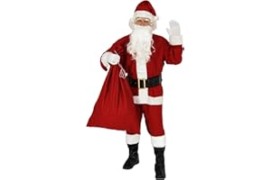 Foxxeo 9-teiliges Weihnachtsmann Kostüm für Herren - Größen S-XXXXL - Weihnachtsmannkostüm mit Mütze Bart Gürtel und Handschuhe - Weihnachtskostüm Nikolauskostüm Weihnachtskostüme Kostüme rot