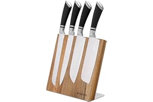 Navaris Bloc à Couteaux magnétique - Bloc aimanté 23 x 22,5 cm en Bois d'acacia - Range Couteau de Cuisine Vide - Support Vertical avec Aimant