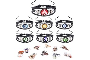 colmanda Bracciale Periferico, 7 Pezzi Elementi di Gioco Bracciale Unisex Genshin Bracciale Impact, Anime Bracciale Luminoso Nero Pelle Intrecciata Bracciale per Regalo Braccialetto Cosplay