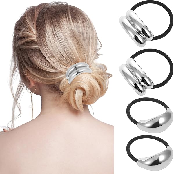 4 Stück Hair Cuffs Aus Metall – Silberne Haargummis, Auch Als Armband Tragbar