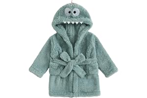 MAHUAOYIXI Toddler Boys Girls Bathrobe Cartoon Animal Plush Hooded Long Sleeve Sleep Robe Dinosaur Fleece Pajamas Dressing Gown Soft Cosy Velvet Warm Embroidery Sleepwear