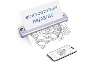 Rongta Portable Printer Wireless for Travel, Bluetooth WiFi Inkless Thermal Printers for US Letter & A4 Size, Compatible with Android iOS Phone Mac Windows Laptop for Office Home School(Purple)