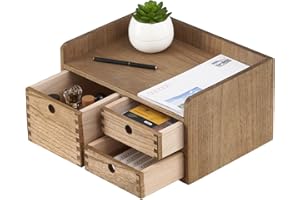 KIRIGEN Holz-Schreibtisch-Organizer mit 3 Schubladen und 1 Einlegeboden Heimarbeitsplatz Bürobedarf Holzaufbewahrungsbox Regal Case Hold Makeup Box Dunkelbraun