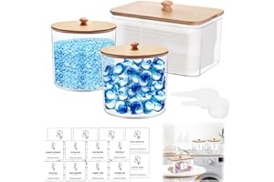 Yabound Laundry Detergent Storage, 3 Pcs Jars for Laundry Room Organization, Washing Powder Storage Container with 16 Labels for Washing Pods, Scent Booster, Dryer Sheet