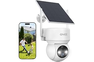 GNCC Telecamera WiFi Esterno Senza Fili con Pannello Solare, 2MP Videocamera Sorveglianza Esterno a Batteria 5200mAh, Rilevamento PIR/Umano, 360° PTZ, Visione Notturna a Colori, Audio Bidirezionale
