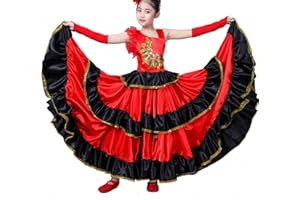 EFLALYHG Dziewczęca hiszpańska sukienka flamenco hiszpańska spódnica do tańca walki byków dziewczęca długa sukienka flamenco spódnica na zawody w sali balowej
