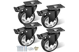 Casters, 4" Caster Wheels，Casters Set of 4 Heavy Duty - ASRINIEY Black Polyurethane Castors, Top Plate Swivel Wheels, 4-Pack Industrial Casters with Brake, Locking Casters for Furniture and Workbench