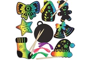 FINGOOO Christmas Scratch Art Craft for Kids, 48 pieces Christmas Hanging Decorations Gifts Ornament Party Favour Party Bag Filler