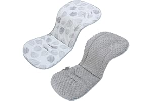 LAT LEE AND TOWN LAT Colchoneta Silla Paseo, Almohadilla Reversible para Cochecitos, Cojín Doble Cara para Silla de Auto y Carrito, Suave y Transpirable, Funda Universal para Bebés y Niños Pequeños (Hoja Gris)