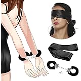 Menotte Sex Furry Menottes Peluche avec 2 clés + Satin bandeau masque,Sex toys Adulte érotique jouets sexuels jeu de flirt po