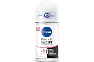 ‎NIVEA NIVEA Black & White Invisible Clear Deo Roll-On, antyperspirant z formułą zapobiegającą plamom i bez alkoholu etylowego, dezodorant do 72 h ochrony (50 ml)
