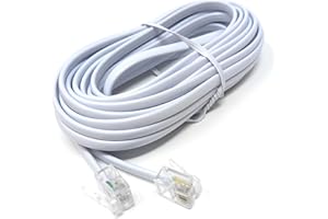 DRUT 5m, RJ11 to RJ11 Telephone Landline Cable ADSL (6P4C) Flat Lead High Speed BT Internet Broadband Male to Male Router, Modem, Phone Extension Wire (16.5ft, White)