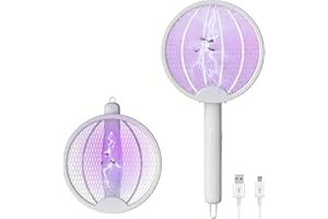 DUOLEEY Racchetta Zanzare Elettrica Lampada Antizanzare 2 in 1 Pieghevole in Piedi a Parete 3000V con Rcaricabile USB Adatto per Casa Giardino Campeggio Interni ed Esterni Bianco