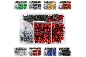 REARACE Universal Fairing Bolt Kits for HONDA CRF-R Series, YAMAHA YZ Series, KAWASAKI NINJA/ZX Series, SUZUKI GSX/DRZ Series, Fixing Sport Bike Screws, Washers Nuts Clips Assortment (Red)