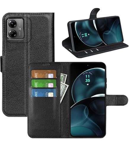 HAOYE Cover Per Motorola Moto G14 - Custodia Portafoglio In Pelle PU Con Supporto, Slot Carte E Chiusura Magnetica, Marrone - 2