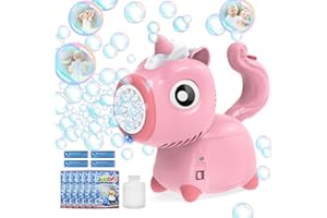 AOLIEH Seifenblasenmaschine, Einhorn Seifenblasenmaschine für Kinder, Seifenblasenpistole mit 6 Seifenblasen Flüssigkeit, Regenbogen Seifenblas Spielzeug mit Licht Kinder/Geburtstag/Party/Hochzeit, Rosa