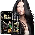 GFEUGS Black Hair Dye Shampoo, 500ML Hair Colour Shampoo 3 in 1 for Grey Hair Beard Coverage - Instant Hair Color Shampoo for Women Men - Natural Black- Long Lasting - Hair Dye Coloring in Minutes