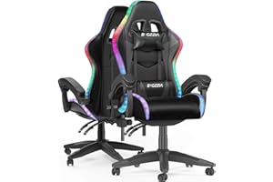 bigzzia Ergonomique Chaise Gaming avec éclairage LED Effets, Dossier Hauteur Réglable, Fauteuil Gaming LED avec Lombaire&Appui-Tête Appui, Chaise de Bureau Adultes Enfants (avec LED Effets, Noir)