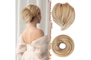 BARSDAR Liso Moños Postizos, Sintético Corta Cola de Caballo Moños Postizos Pelo para Mujeres Moño y Coletas Elástico Moño de Pelo Postizo - Miel Rubio Mezclado