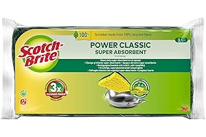 Scotch-Brite Classic Éponge à Récurer en Cellulose non Rayante - 3 Pièces - Tampon à Récurer Très Absorbant Indiqué pour les Tâches de Nettoyage Quotidiennes, Vert - Classic