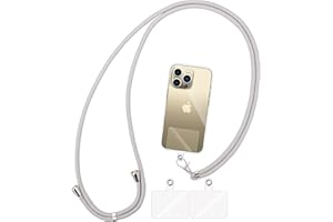 Olliwon Tour de Cou Téléphone Réglable avec 3 Patchs, Cordon de Collier de Longe Portable Universelle Compatible avec Plupart des Smartphones - Lanière Gris