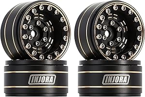 INJORA 1.0 RC Beadlock Llantas Plato Hondo Ruedas Desplazamiento Negativo 3,15mm para SCX24 AX24 Gladiator Bronco C10 JLU Cerrojo Axial 1/24 Oruga,Latón Negro