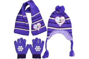 Ksopsdey Froze Minnie Invernali Sciarpa Set Elsa Cappello Invernale Froze Sciarpa Guanti Cappello a Maglia Con Adorabile Pompon Soffice, Set per Bambini per Regali Invernali Delle Ragazze