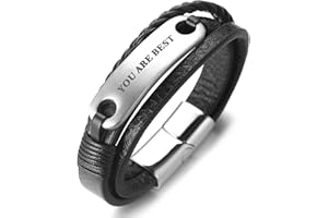 HALUKAKAH Bambini ● You Are Best ● Bracciale Ragazzo Maschio in Vera Pelle Cuoio Nero 6-12 Anni Titanio Acciaio Chiusura Magnetica in Argento 7"(18cm) con Pacco Regalo Gratuita