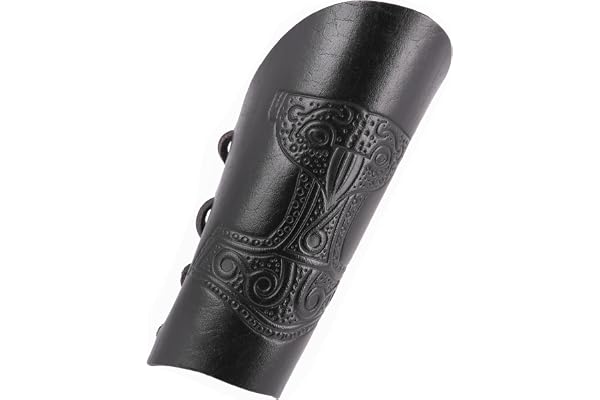 Battle-Merchant Manchette en cuir avec empreinte du marteau de Thor, noire - seule ou par paire - Canon d'avant-bras GN Moyen-âge Viking
