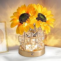 Girasole artificiale all'uncinetto da donna, con luce LED, cupola