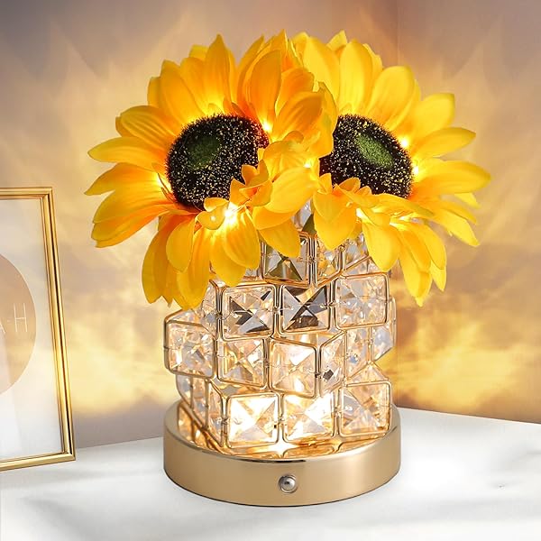 Girasole artificiali da donna, girasoli in cupola di vetro con striscia LED, regalo di compleanno per mamma e nonna, decorazione per festa della mamma, Natale, San Valentino (giallo-nuovo