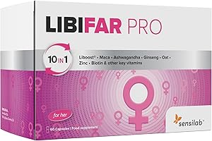 Libido Booster for Women with Liboost, Maca, Ashwagandha KSM 66, Ginseng, Zinc, Biotin, Vitamin D, Vitamin B6, and Vitamin B12, 60 Capsules LibiFAR PRO by Sensilab