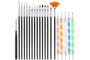 Qufiiry 20 Pcs Pinceles Para Uñas, 15 Pinceles y 5 Punzones Incluidos, Para Uñas De Gel Para Diseño De Uñas, Para Pinceles, Detalles, Pintura, Mezcla, Líneas Alargadas