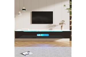 Merax TV cabinet, Media Wall Unit, Black and White TV Unit 180cm Storage Sideboard with High-Gloss Finish, 16-Color LED Light Strip, 3 black doors, Floor-standing or wall-mounted, 180 L × 35 W × 30 H