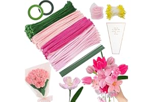 YSUVIN Pfeifenputzer Zum Basteln, 400 StüCk Pfeifenreiniger Blumen Set, 4 Farben Rosa Grün Pfeifenreiniger Zum Basteln mit Blumendraht, Blumen Staubblatt, Blumentasche für Blumenstrauß DIY Dekor