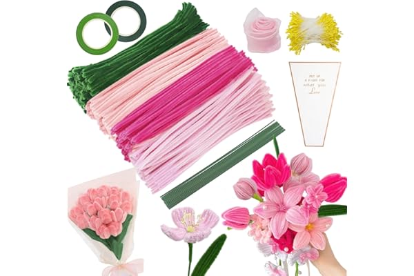 YSUVIN Pipe Cleaner Flower Set 784 PCS, Rose, Rose Jade, Rose Clair, Vert Mousse, Cure-Pipe Chenille Loisir Creatif Pipe Cleaners Flower DIY, Fil Chenille Pour Créations Artisanales Bouquet de Fleurs