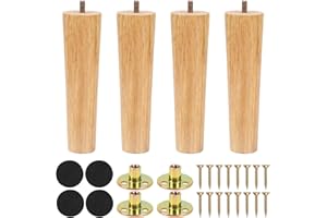 Zythrem 4 Pcs Wooden Furniture Legs 18cm/7 inch Wooden Sofa Legs Chair Table Leg Replacement Sofa Feet with Mounting Plates Screws Protection Pad Wood Leg for Furniture Couch Bed Cupboard Wardrobe