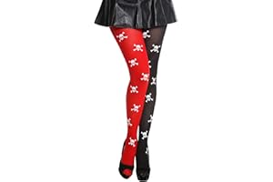 dressmeup K0820-red&Black Strumpfhose Damenstrumpfhose Karneval Halloween Rot Schwarz Totenköpfe Pirat Punk