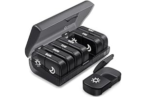 AUVON Pill Box Organiser, XL Weekly Pill Box 7 Day 2 Times a Day with One-Side Large Opening Design for Easy Filling, Tablet Organiser with Black Privacy Protection for Medication/Vitamins/Fish Oils
