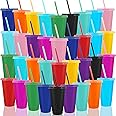 LYCN 36 Pack Reusable Plastic Cups with Straws & Lids, 700 ml / 24 oz Colourful Glitter Cold Cups Bulk, Party Tumbler Cup Travel Mug for Iced Coffee Smoothie Milkshake Birthdays Gifts (12 Colors)