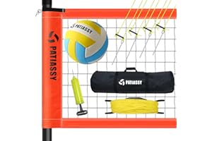 Patiassy Outdoor Portable Volleyball Net Set System for Backyard - Quick & Easy Setup Adjustable Height Steel Poles, PU Volleyball, Pump and Carrying Bag