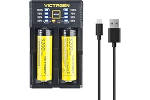 LONG FIT Battery Charger with LCD Display für Li-ION/NI-MH/NI-CD A AA AAA Batteries 2 Slot Head Compatible with a Variety of 3.7V 26650/18650/14500/16340 Li-ION Batteries