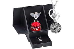 XJSGS Preserved Real Rose Angel Figurines with I Love You Necklace 100 Languages, Forever Rose for Women Girlfriend Wife Mom Grandma Christmas Valentines Day Birthday Anniversary.（1*Angel + 1*Necklace）