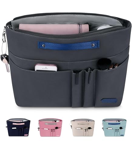2 Organizzatori Per Borsa In Feltro, 30x17x16 Cm, Multitasca Con Portachiavi E Tasche Rimovibili, Nero + Beige - 6