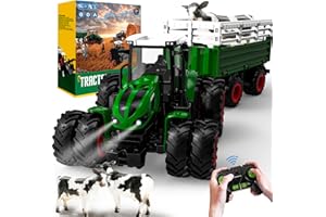 PENGBU RC Zdalnie sterowany traktor, traktor RC z przyczepą, zabawka dla dzieci od 2 3 4 5 6 lat, ciągnik rolny ze światłami, prezent na Boże Narodzenie dla dzieci