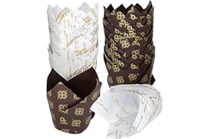 JSUOEO Cajas para magdalenas, 100 unidades de moldes para pasteles de tulipanes, moldes desechables para hornear, cocina, hogar, boda, fiesta de cumpleaños, Navidad, 2 colores