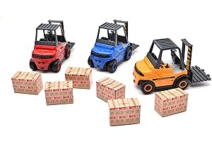 MOTOR ZONE from Peterkin | Forklift Truck Toy Vehicle | Red / Blue / Yellow Forklift Truck with moving lift and cargo | 1:16 Scale | Diecast Vehicles | Ages 3+
