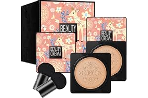 YUUGYD 2PCS Mushroom Head Air Cushion Foundation CC Cream Water Feeling Flawless Nude Makeup BB Cream Moisturizing Oil Control, Lightweight & Smoothing Natural Concealer Gifts for Girl (Natural)